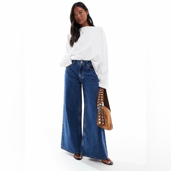 ASOS Petite Denim - ASOS Petite Mid Blue Wide Leg Jeans